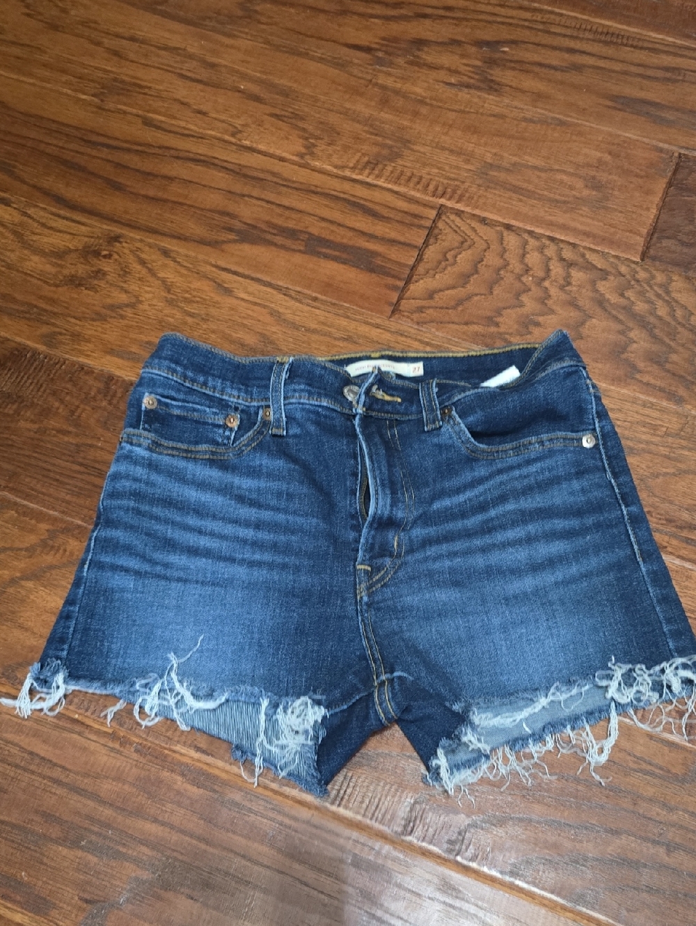 Levi Strauss Dark Wash Distressed Denim Short Shorts